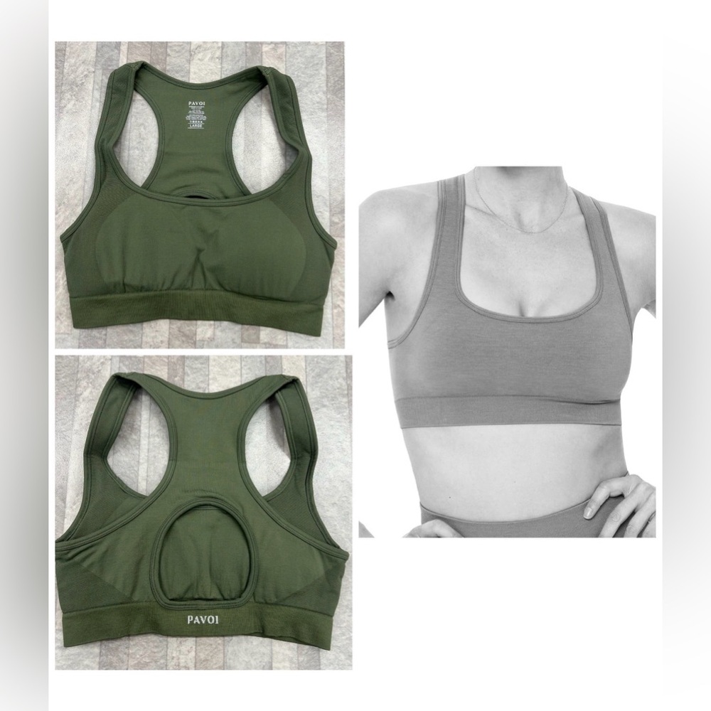 PAVOI Army Green Seamless Racerback Sports Bra XL NWOT